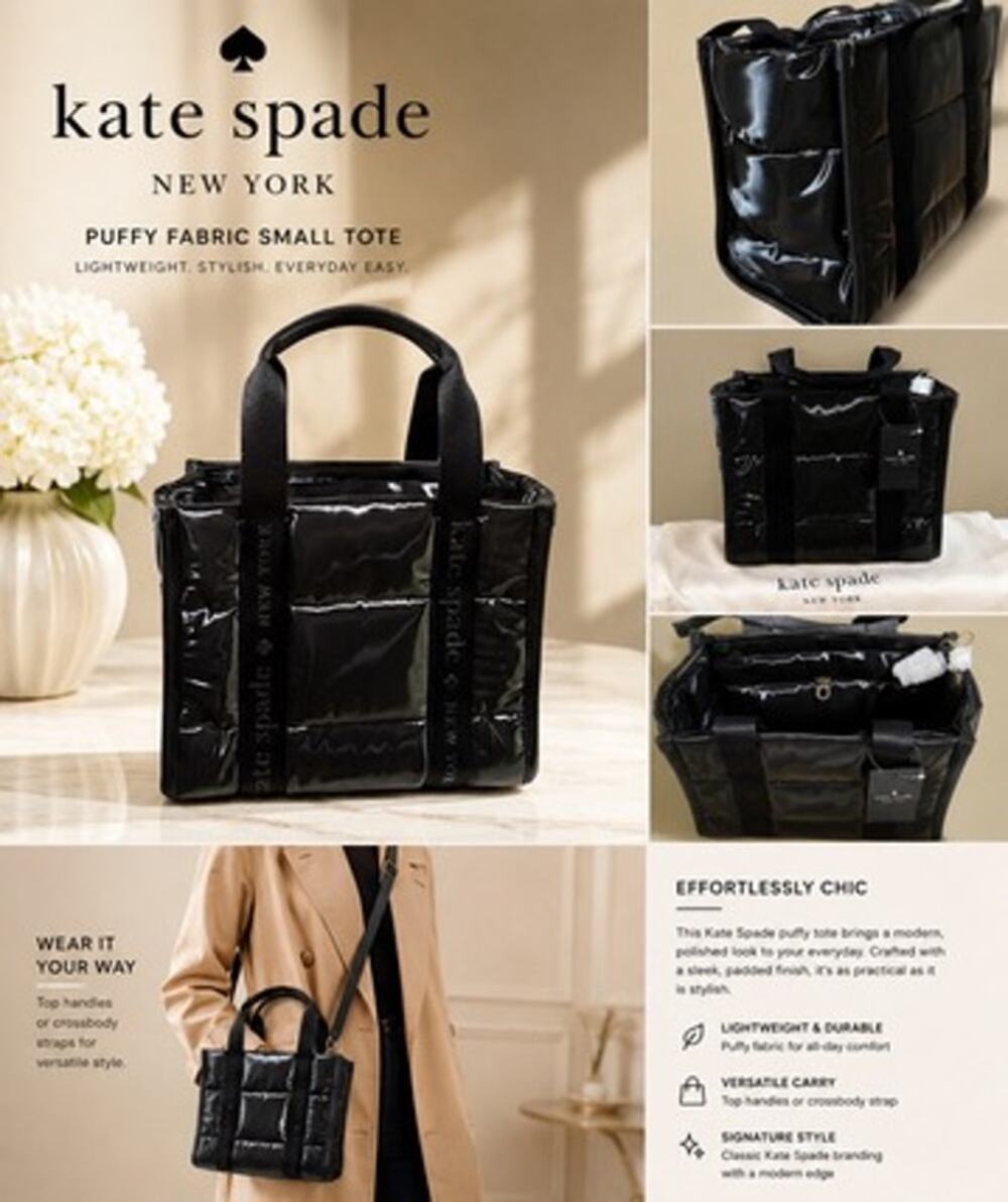 CH025  Kate Spade New York Kip Puffy Small Tote*Black*New with Tags*$349 Retail